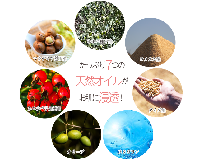 7種の天然美容液オイルでリッチな潤いのあるお肌へ