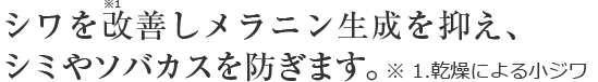 シワを改善しメラニン生成を抑え、シミやソバカスを防ぎます。